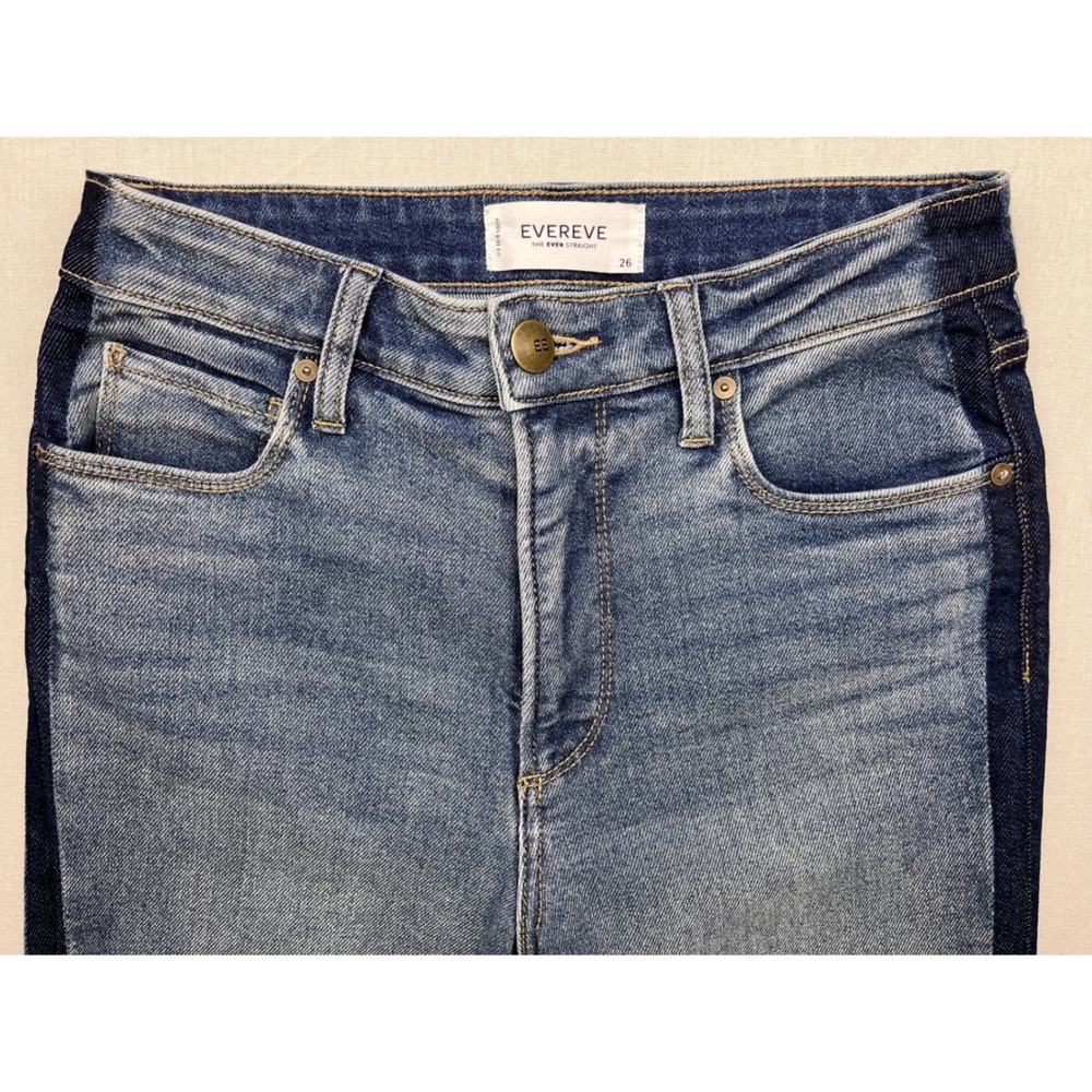 Evereve The Ever Straight High Rise Jeans 26 Medium Wash Tuxedo Stripe Cuff Hem